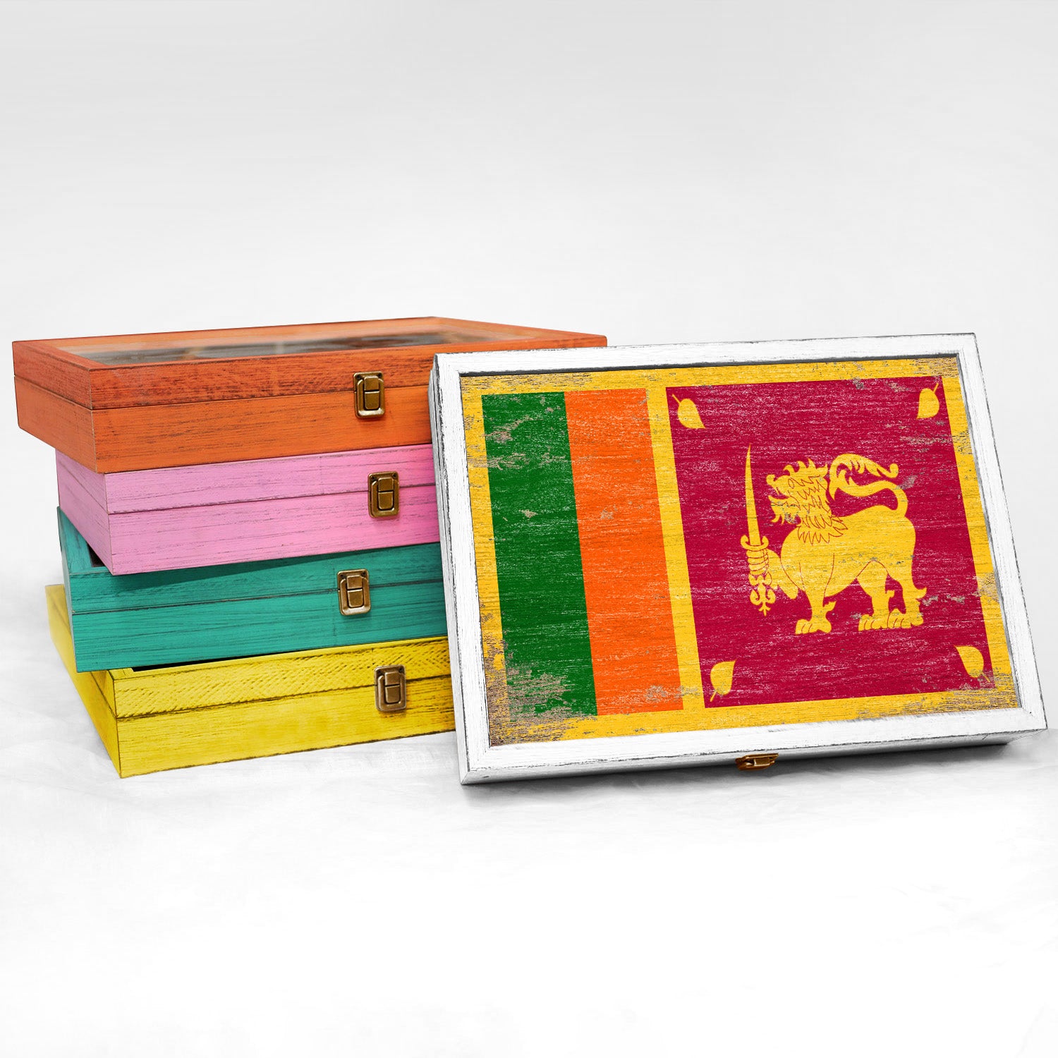 Sri Lanka Wood Flag Frame Keepsake Box