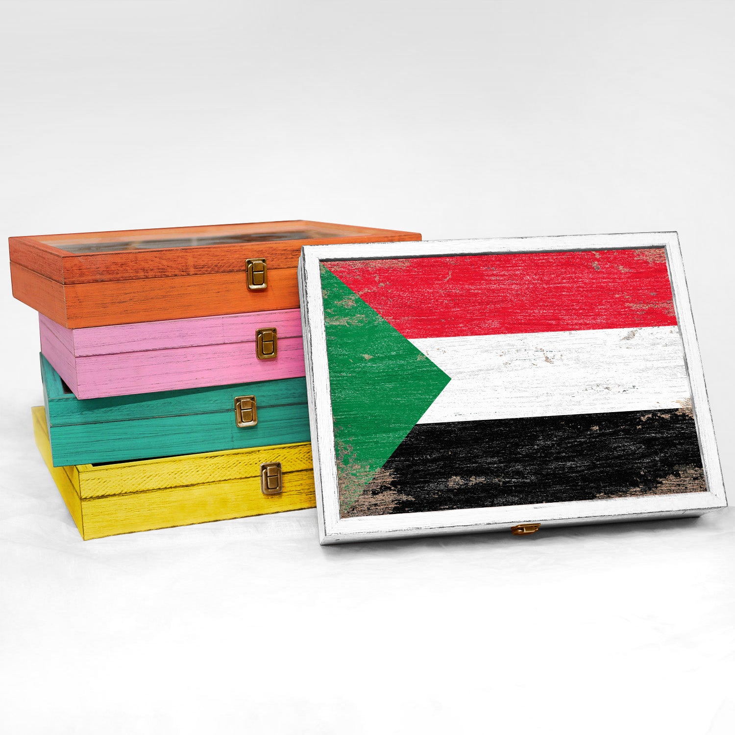 Sudan Wood Flag Frame Keepsake Box