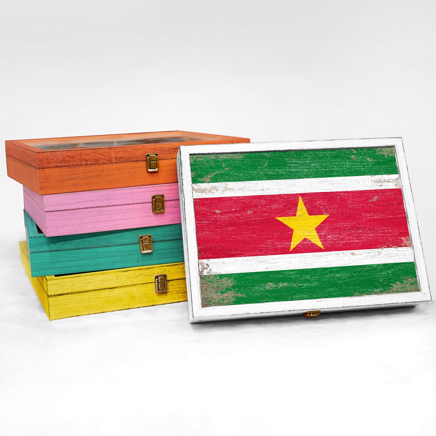 Suriname Wood Flag Frame Keepsake Box