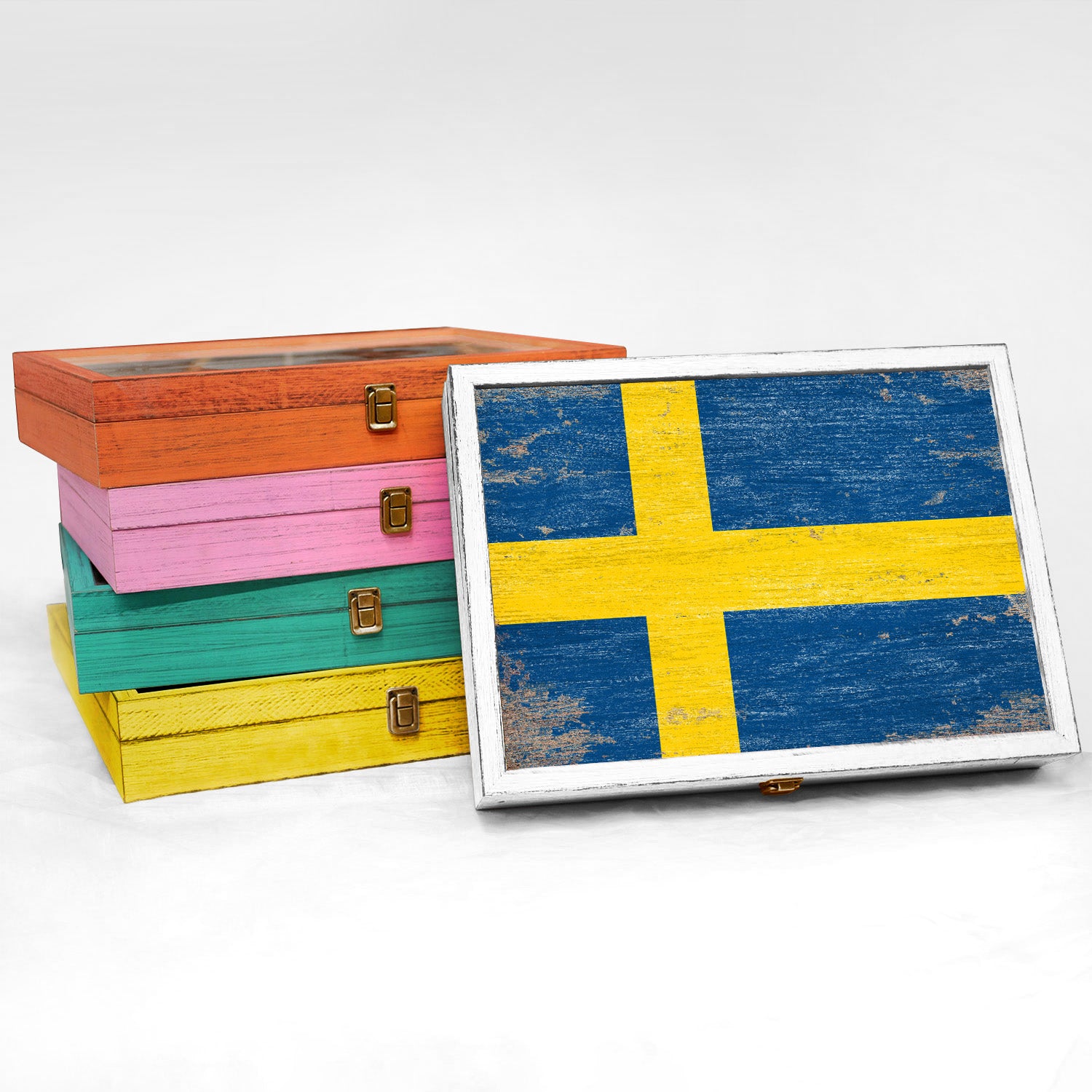 Sweden Wood Flag Frame Keepsake Box