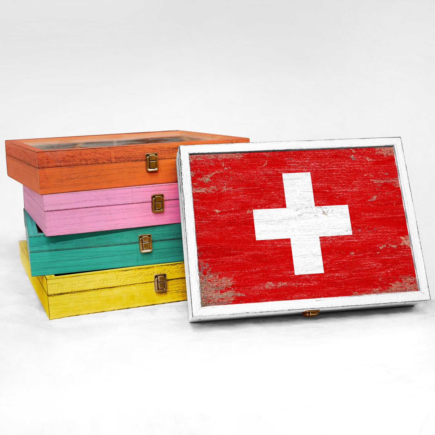 Switzerland Wood Flag Frame Keepsake Box