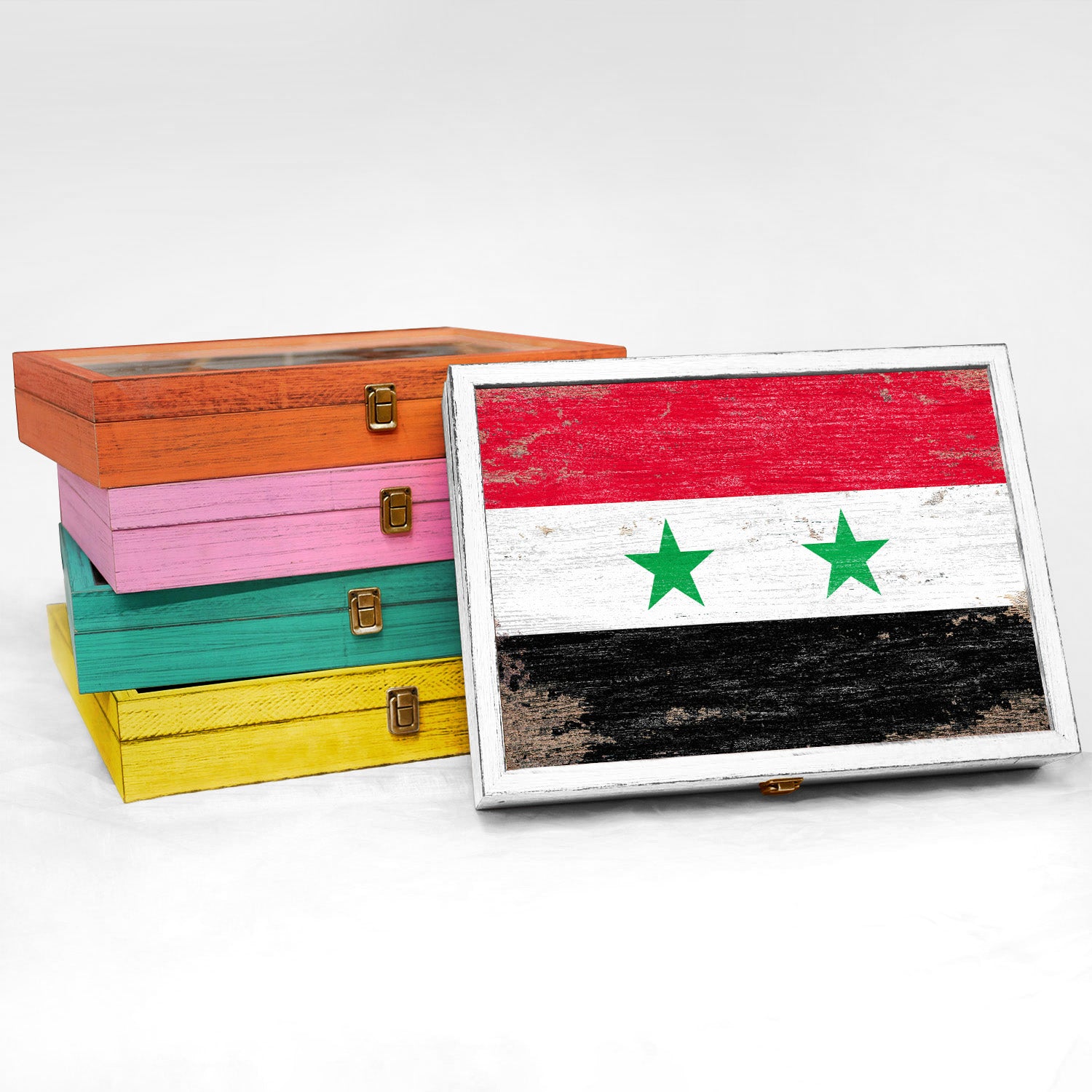 Syria Wood Flag Frame Keepsake Box