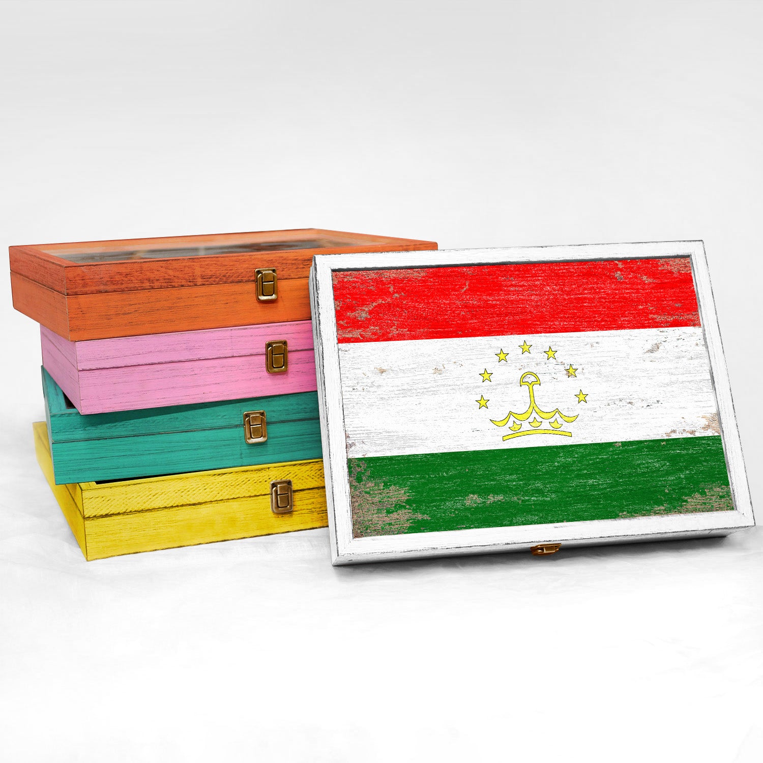 Tajikistan Wood Flag Frame Keepsake Box