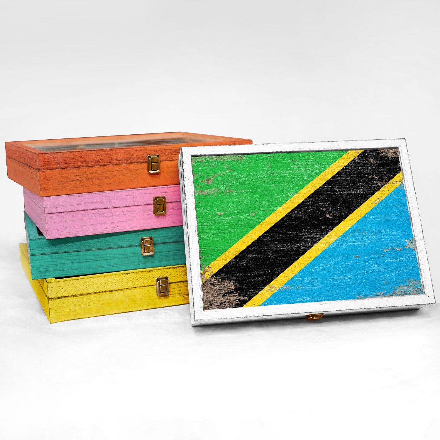 Tanzania Wood Flag Frame Keepsake Box