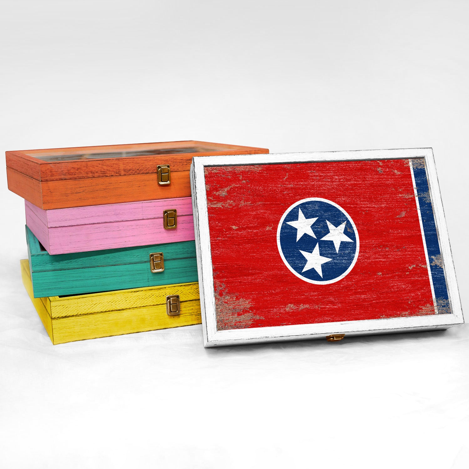 Tennessee State Wood Flag Frame Keepsake Box