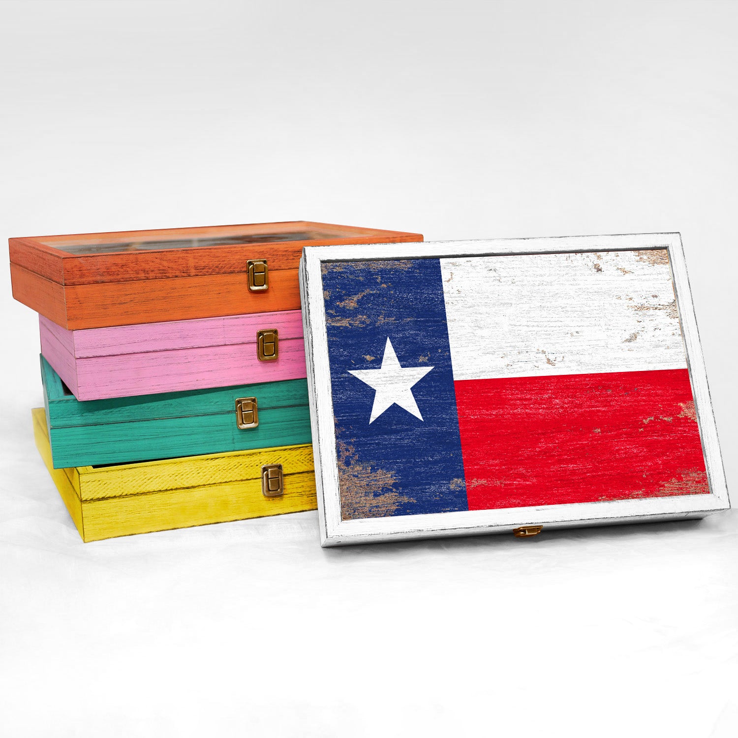 Texas State Wood Flag Frame Keepsake Box