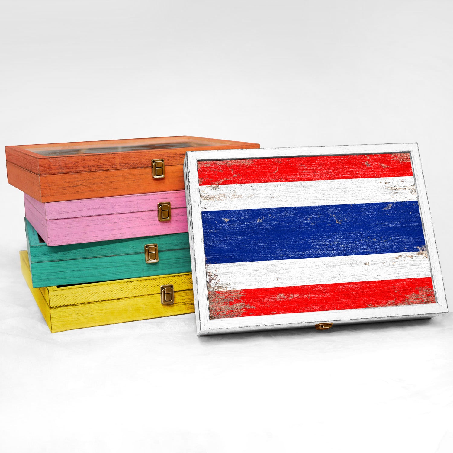 Thailand Wood Flag Frame Keepsake Box