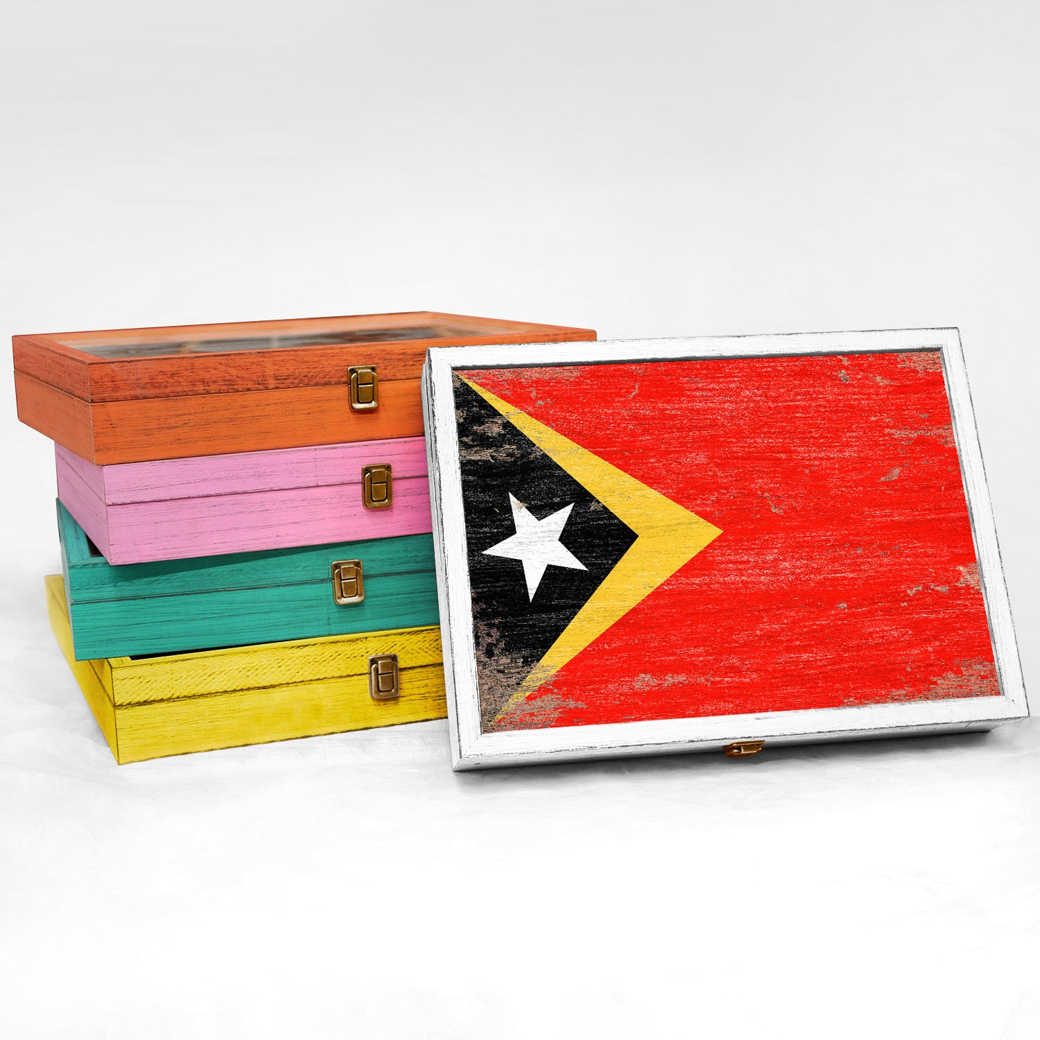 Timor-Leste Wood Flag Frame Keepsake Box