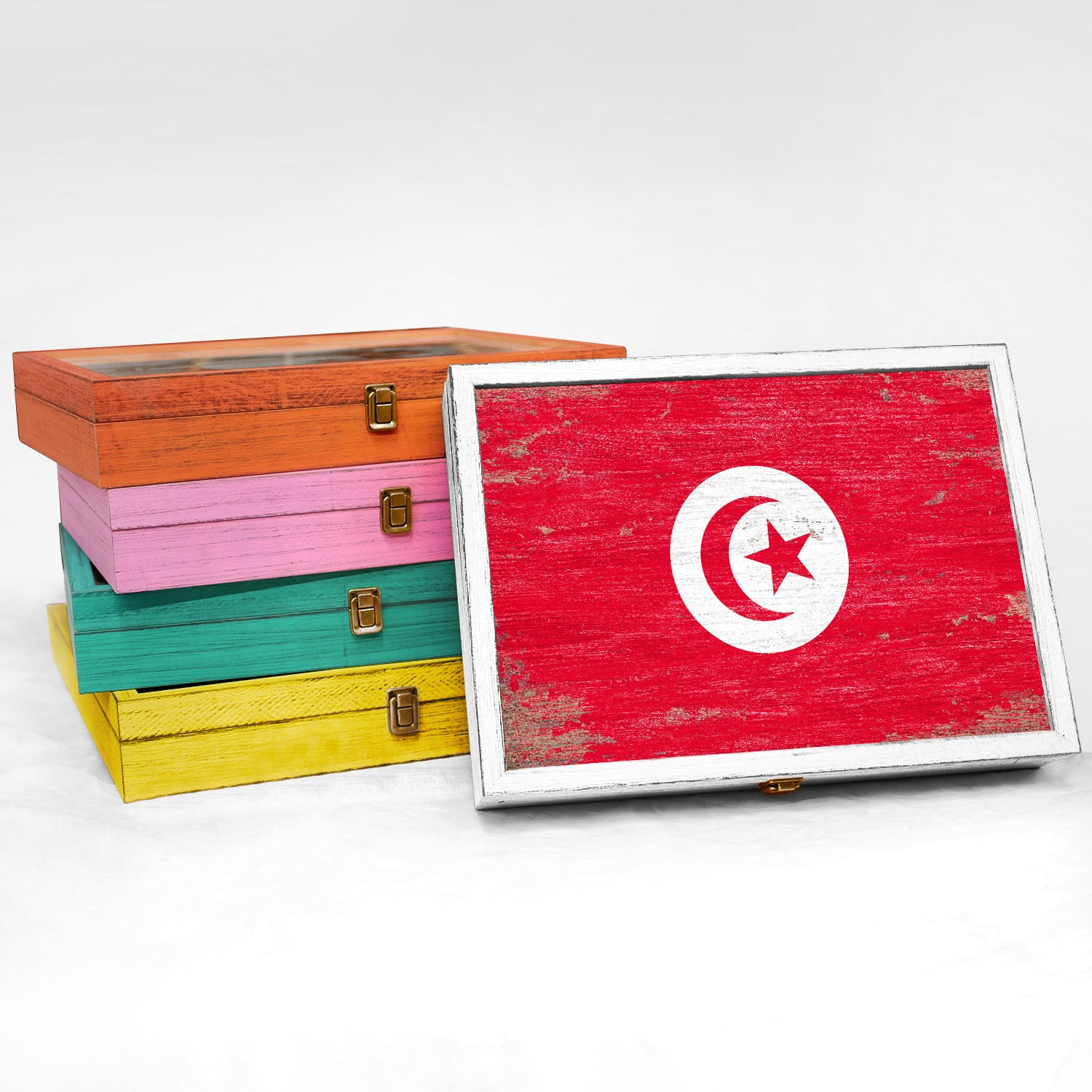 Tunisia Wood Flag Frame Keepsake Box