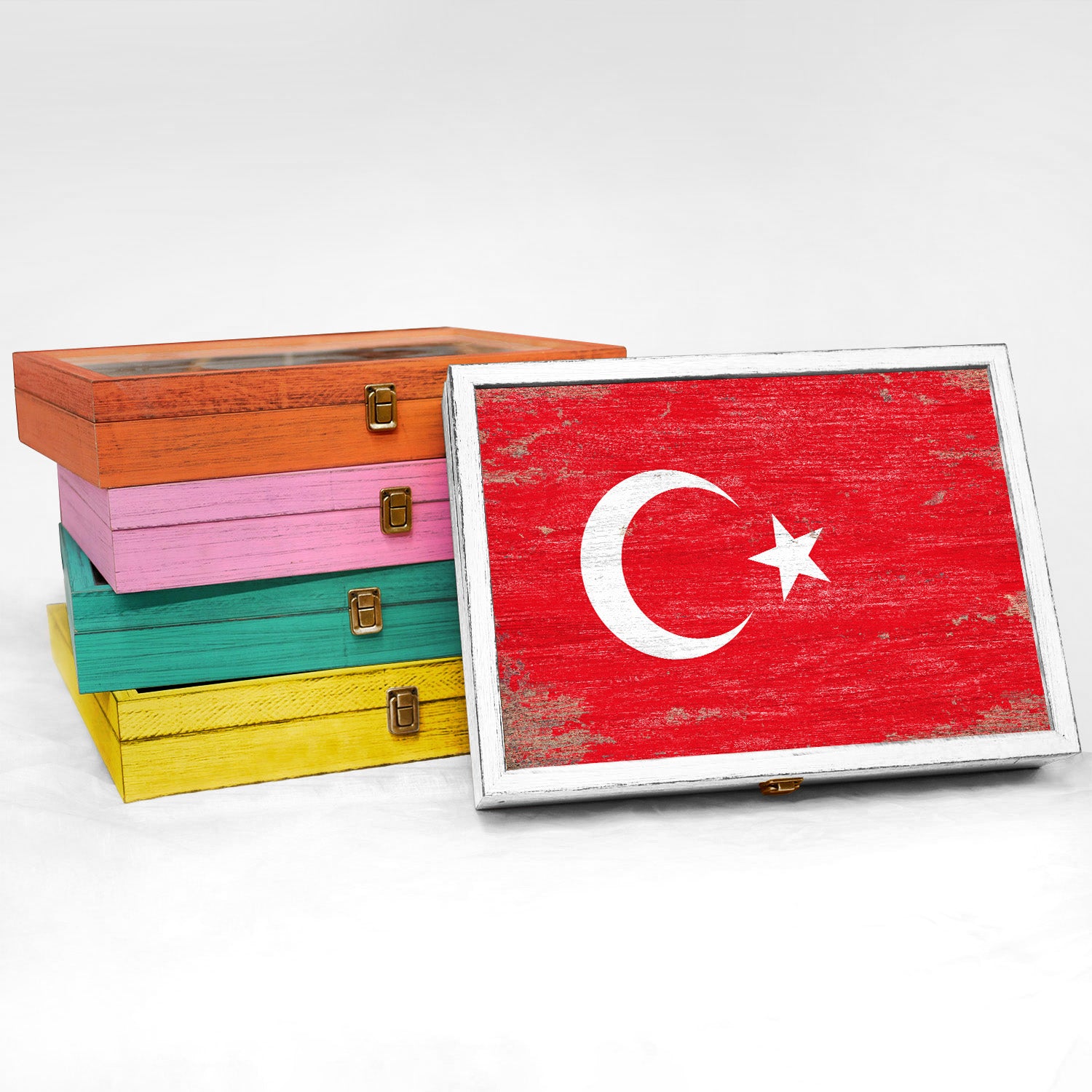 Turkey Wood Flag Frame Keepsake Box