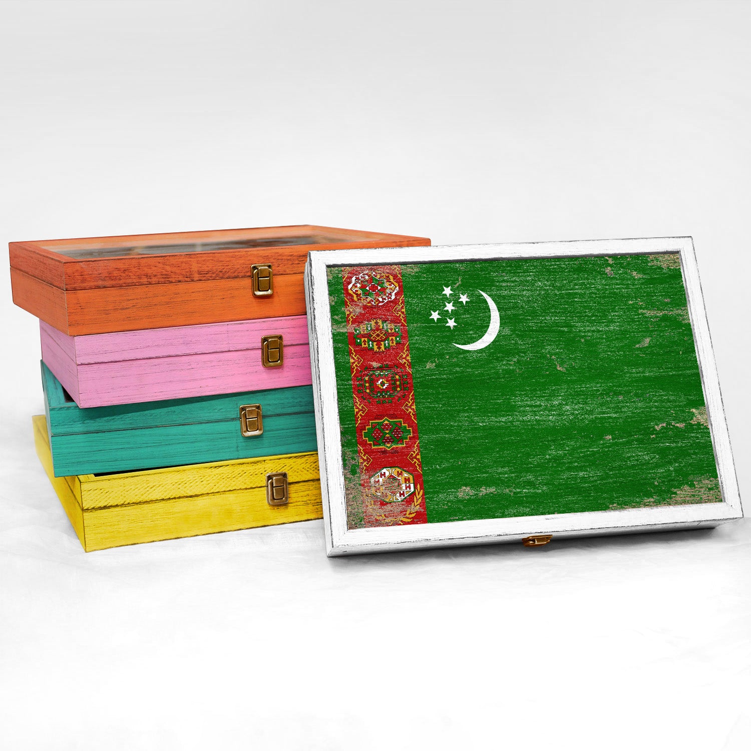 Turkmenistan Wood Flag Frame Keepsake Box