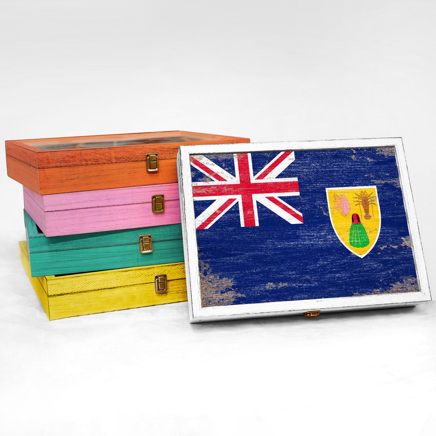 Turks and Caicos Islands Wood Flag Frame Keepsake Box