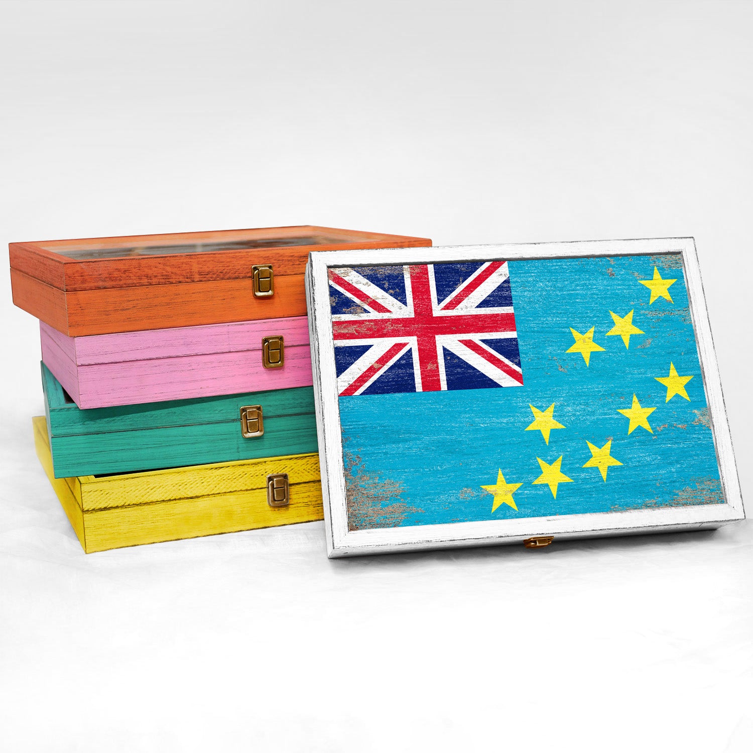 Tuvalu Wood Flag Frame Keepsake Box