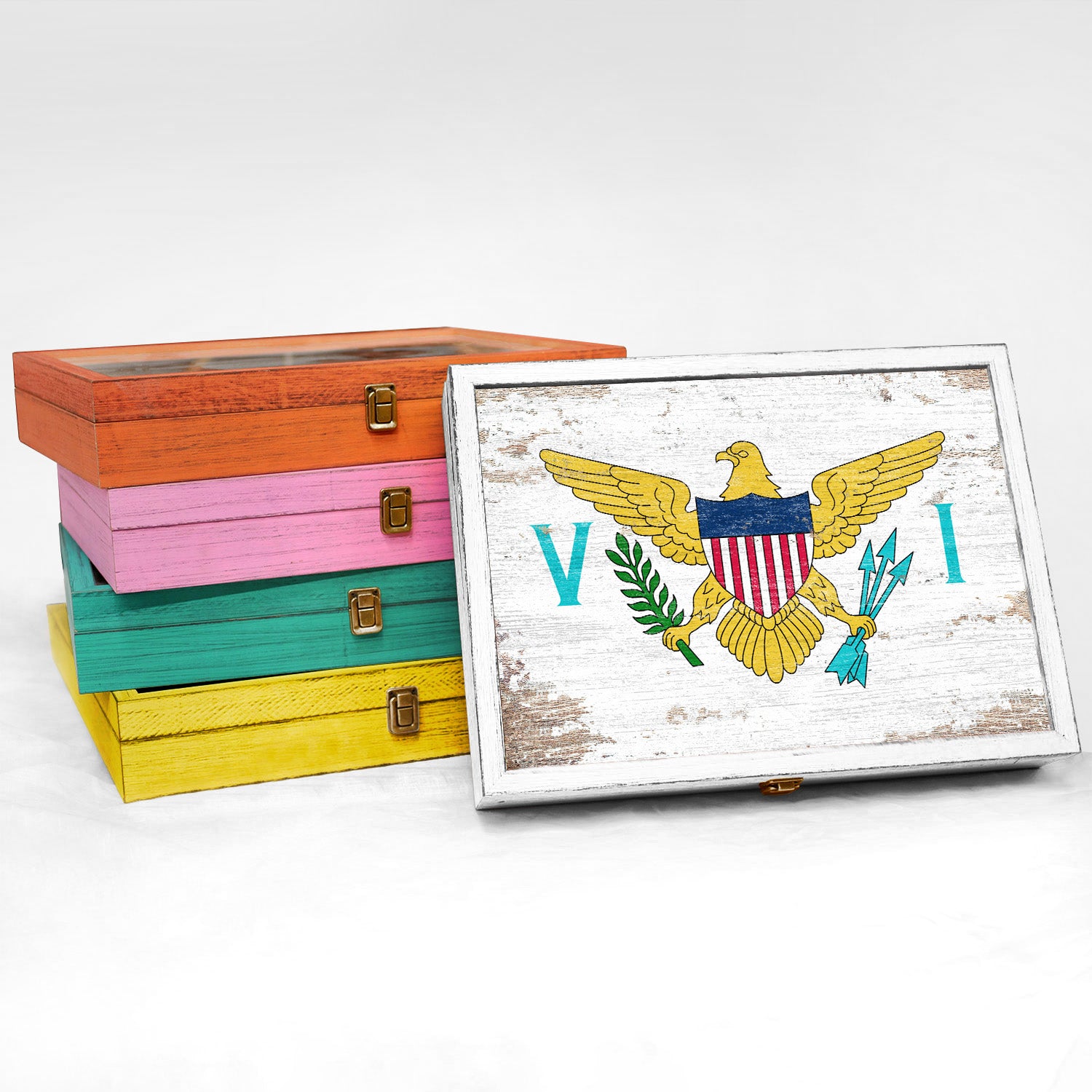 U.S. Virgin Islands Wood Flag Frame Keepsake Box