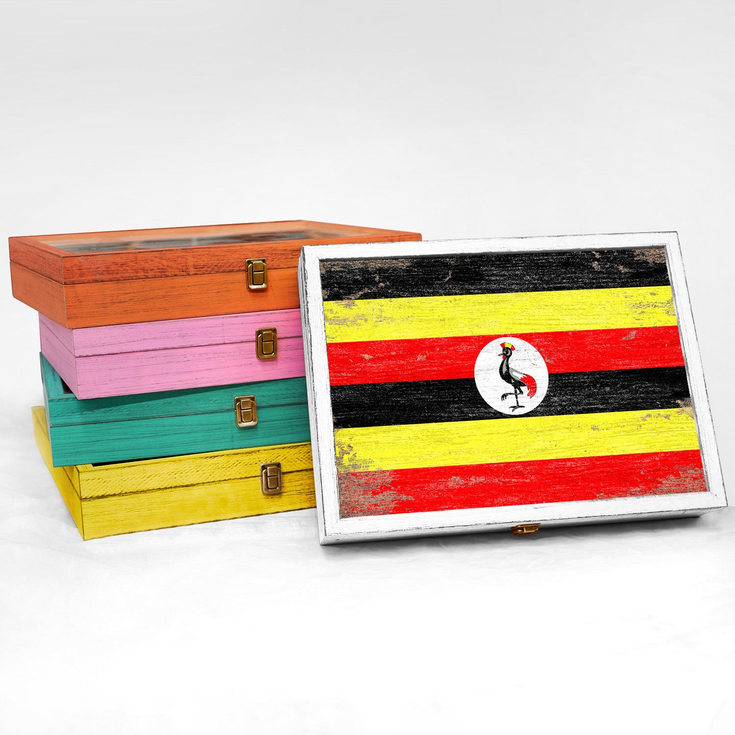 Uganda Wood Flag Frame Keepsake Box