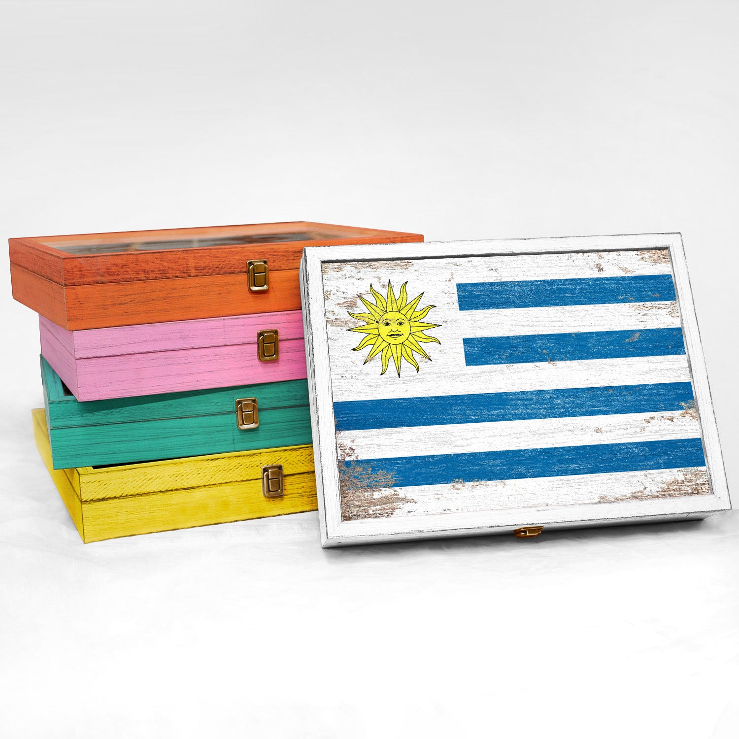 Uruguay Wood Flag Frame Keepsake Box