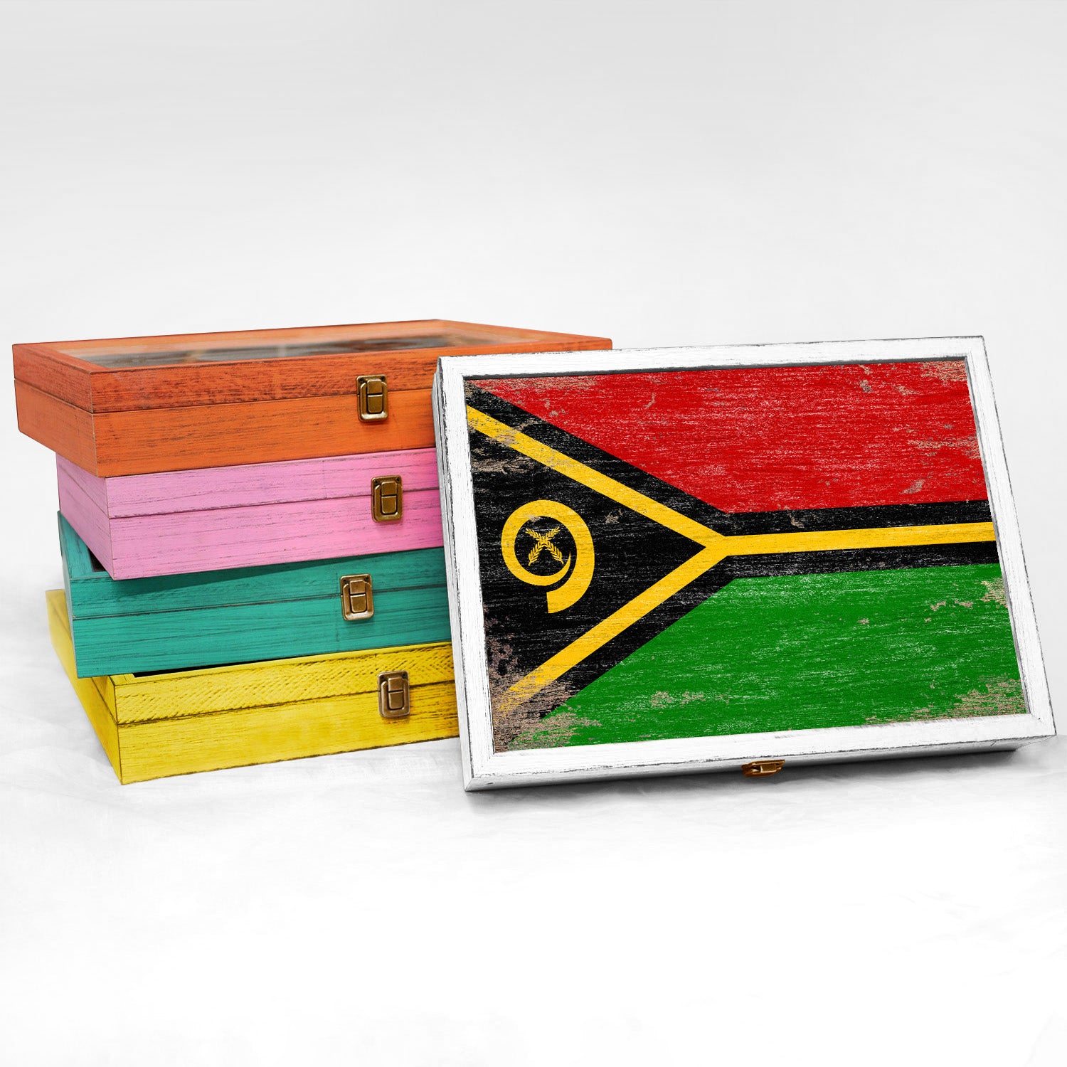 Vanuatu Wood Flag Frame Keepsake Box