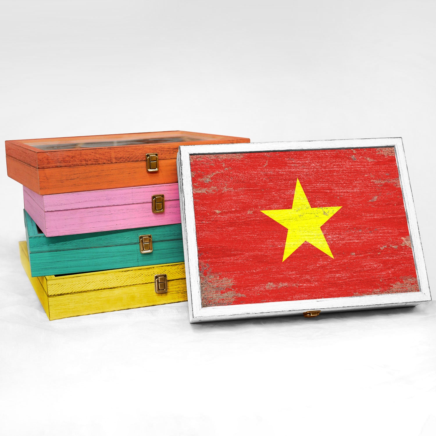 Vietnam Wood Flag Frame Keepsake Box