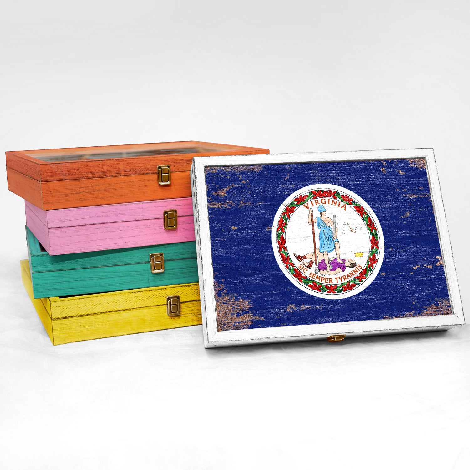 Virginia State Wood Flag Keepsake Box