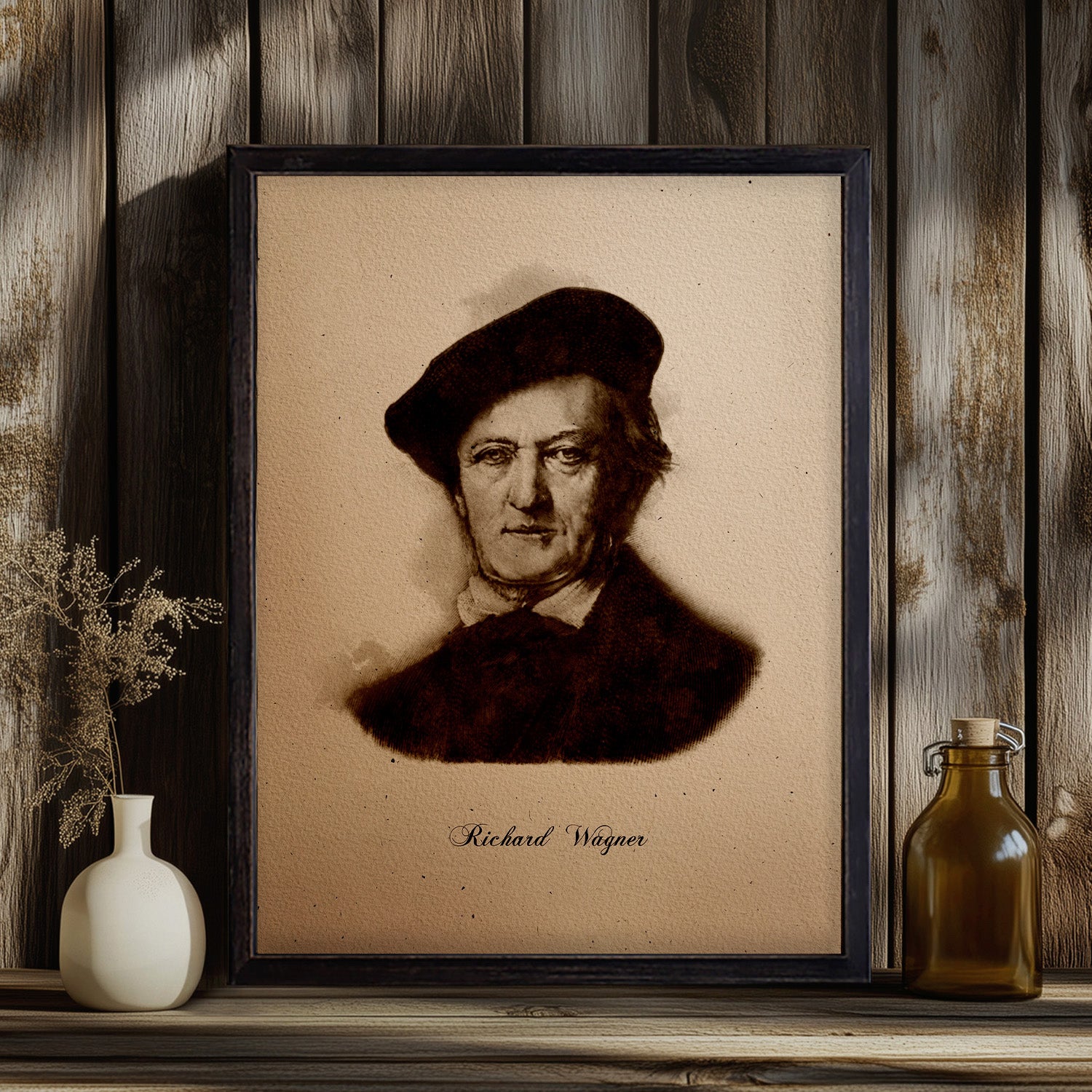 Richard Wagner Portrait Wood Print Framed Wall Art