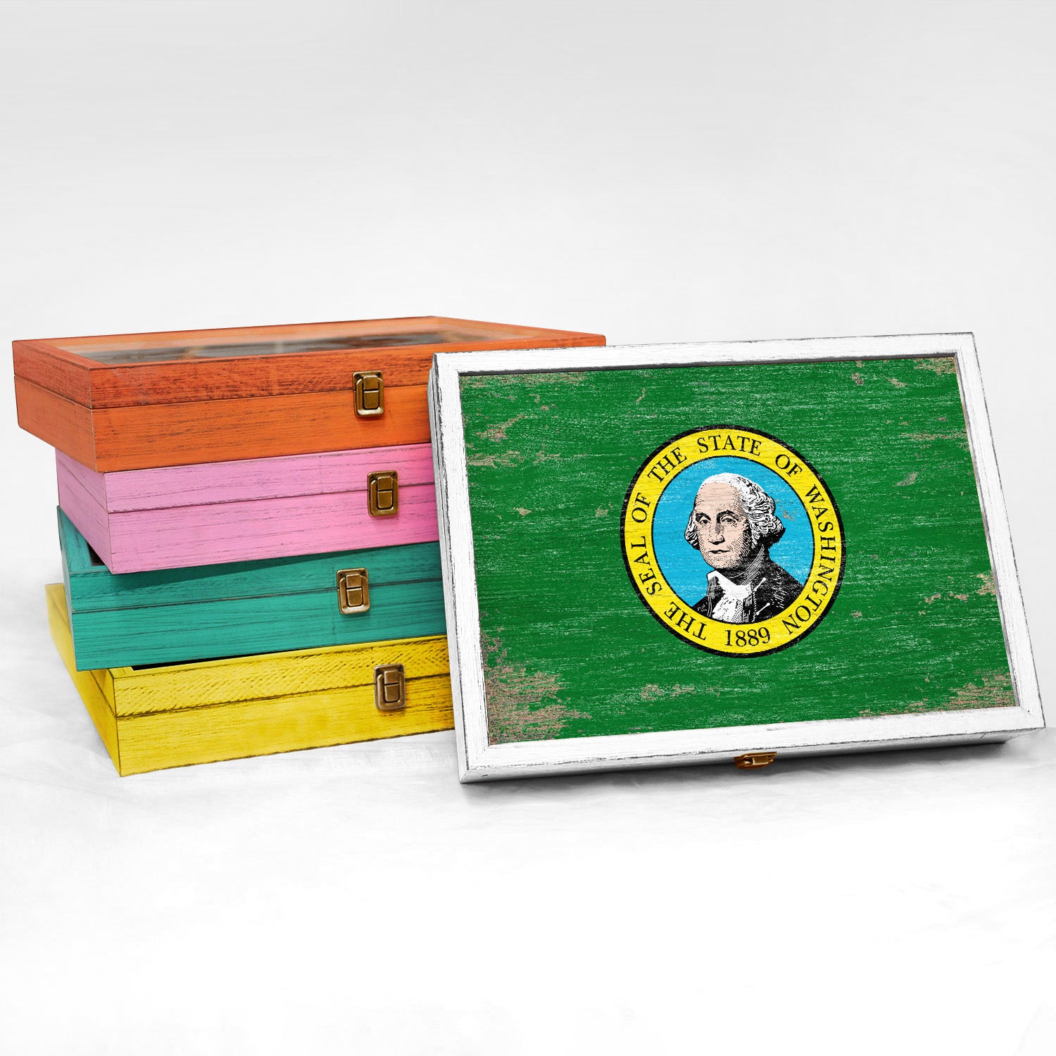 Washington State Wood Flag Keepsake Box