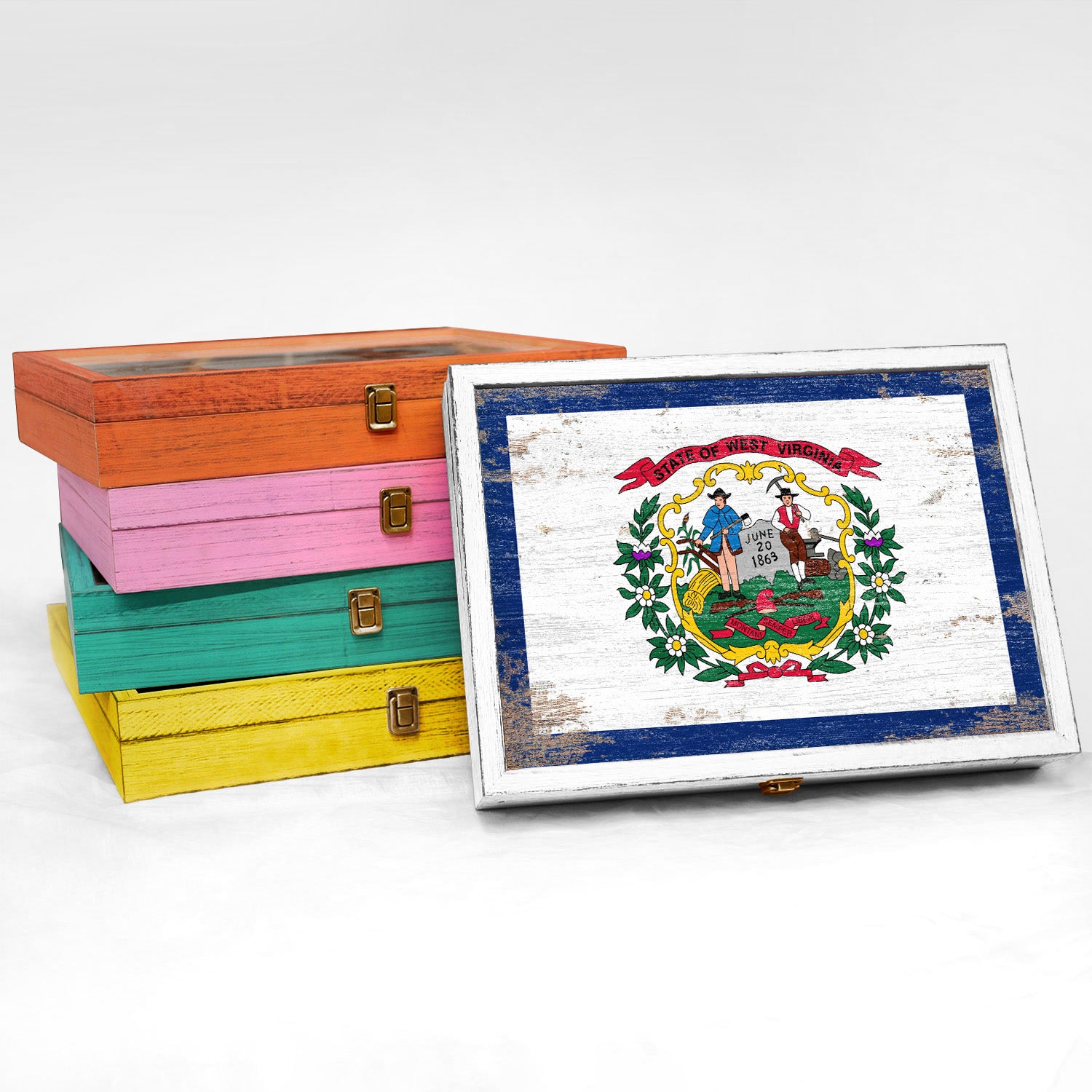 West Virginia State Wood Flag Keepsake Box