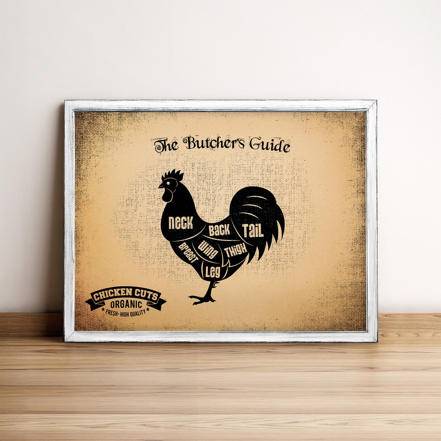 Chicken Cuts Butcher Guide Wood Sign Framed Wall Art