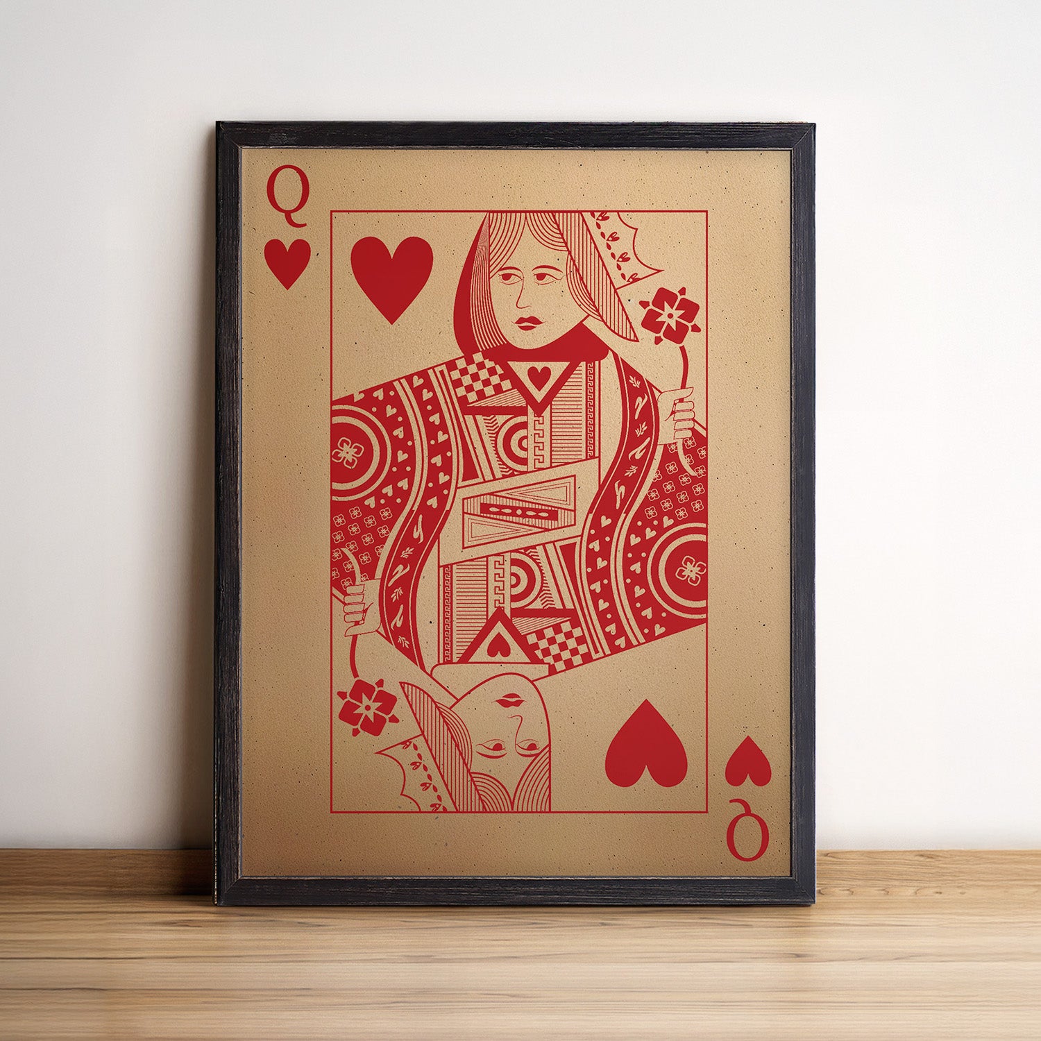 Queen Playing Card Wood Print Framed Wall Art