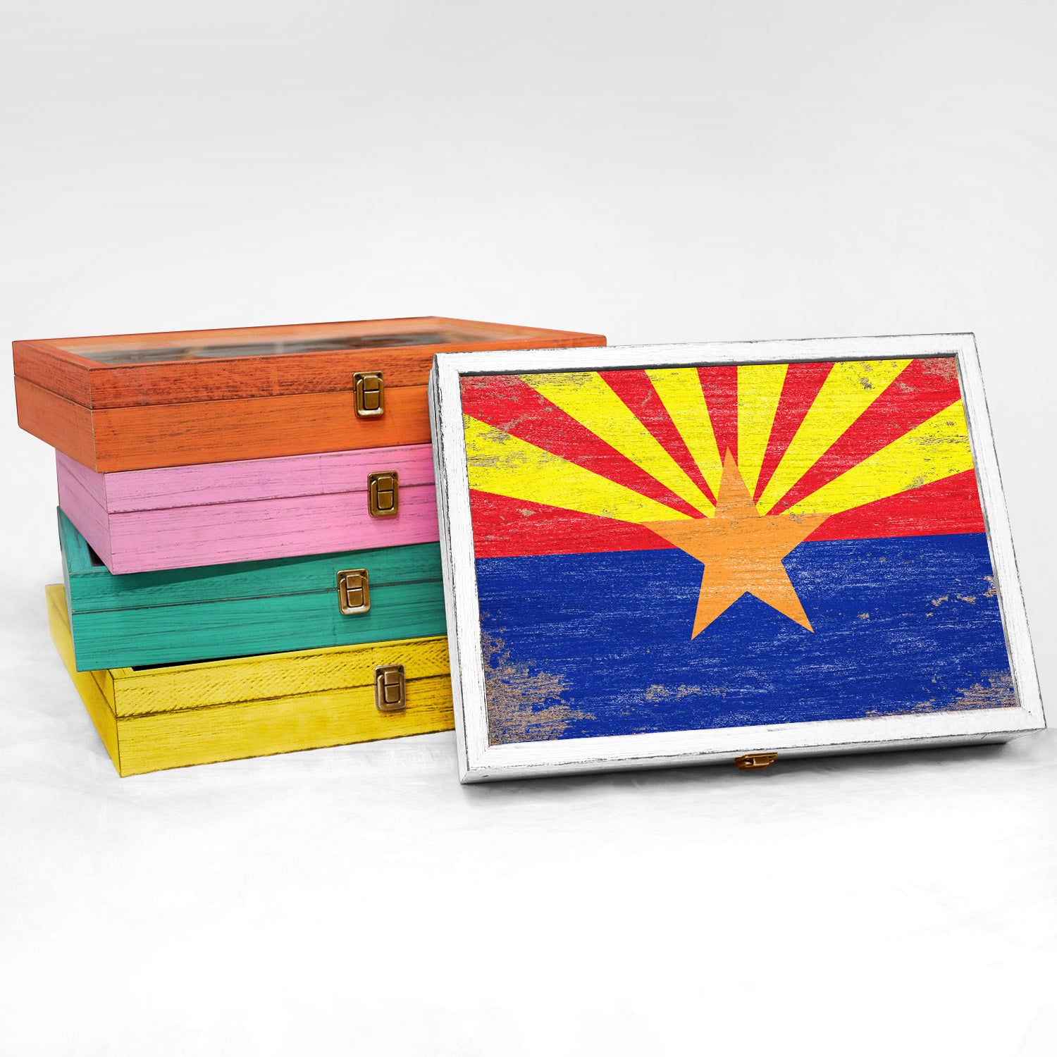 Arizona State Wood Flag Frame Keepsake Box