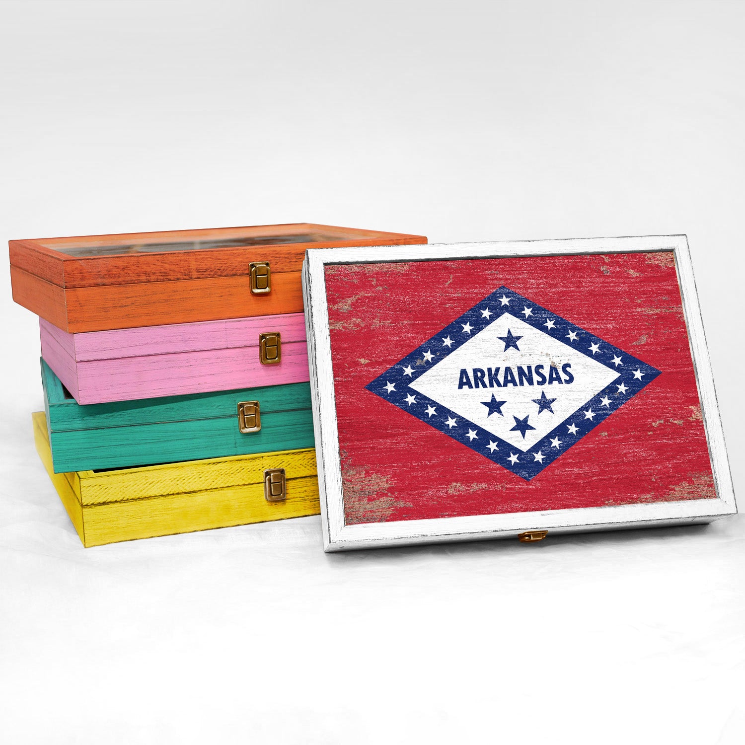 Arkansas State Wood Flag Frame Keepsake Box