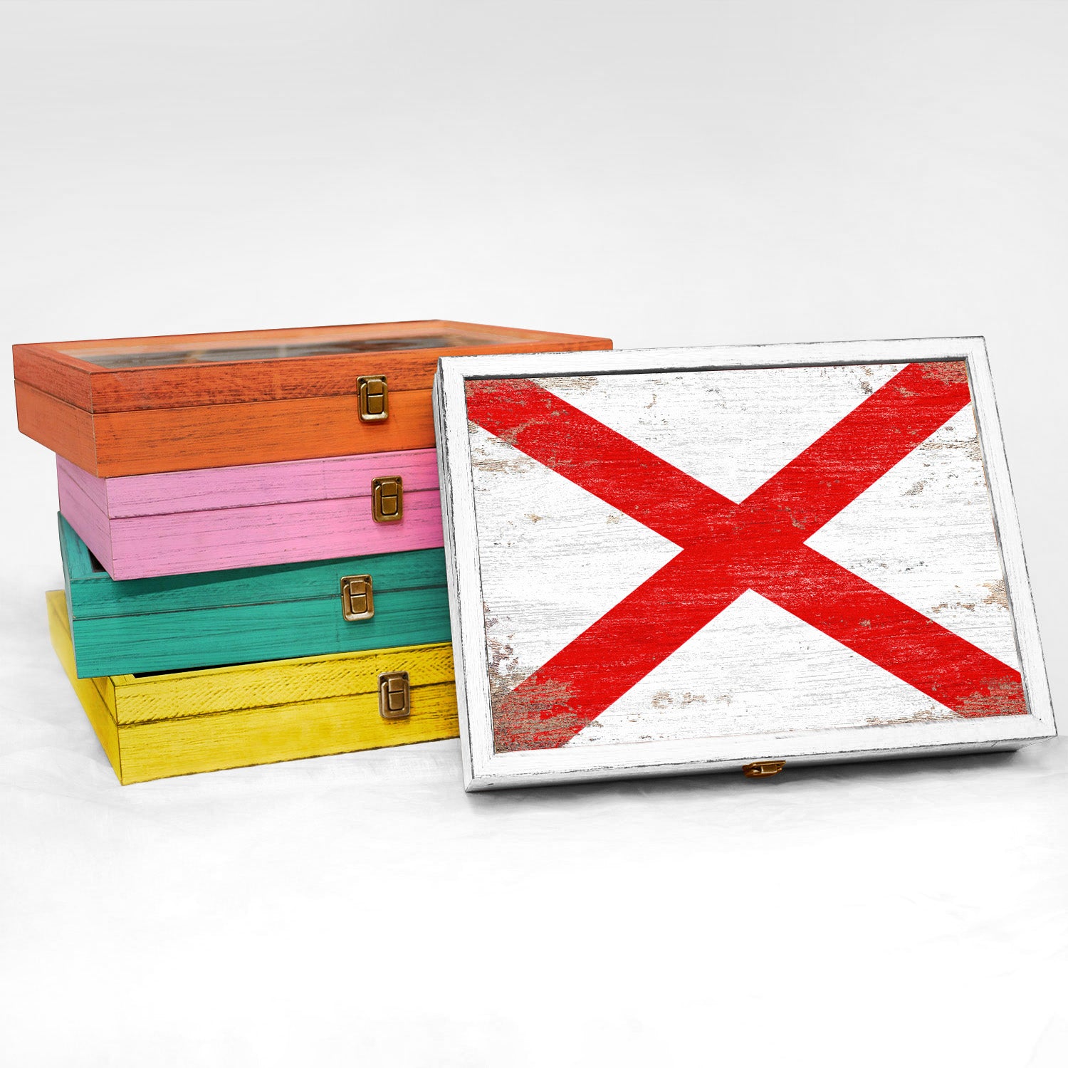 Alabama State Wood Flag Frame Keepsake Box