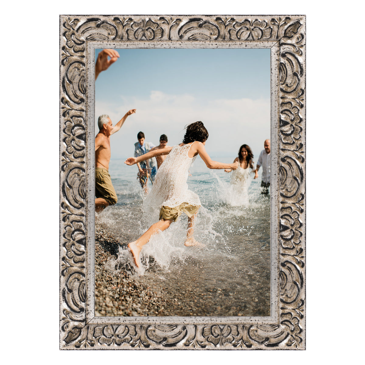 Silver Floral Leaf Ornate Wood Picture Frame