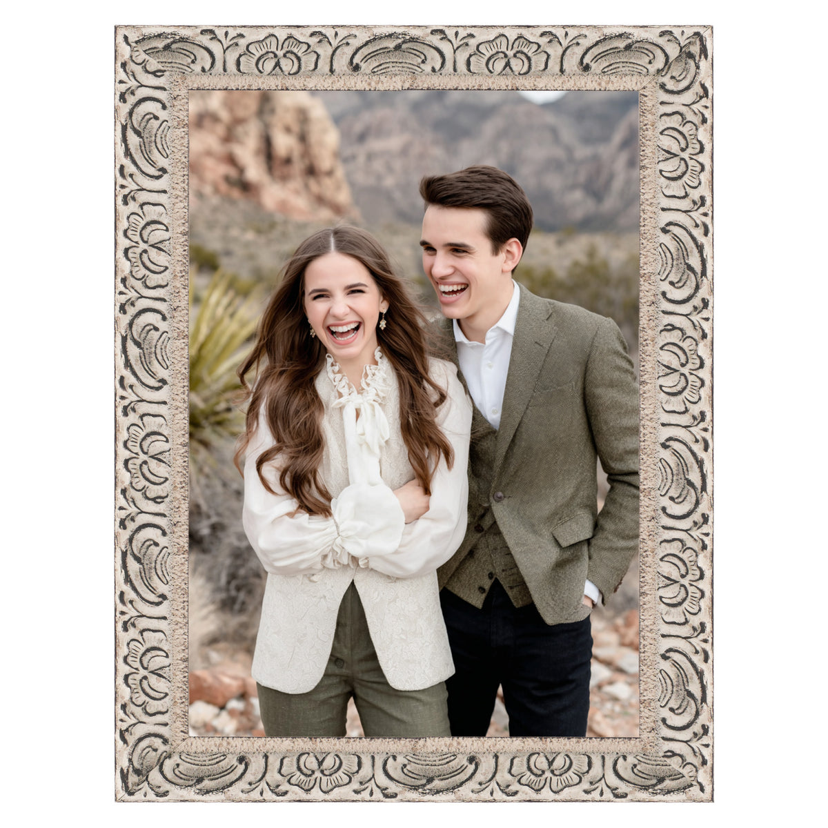 White Floral Leaf Ornate Wood Picture Frame